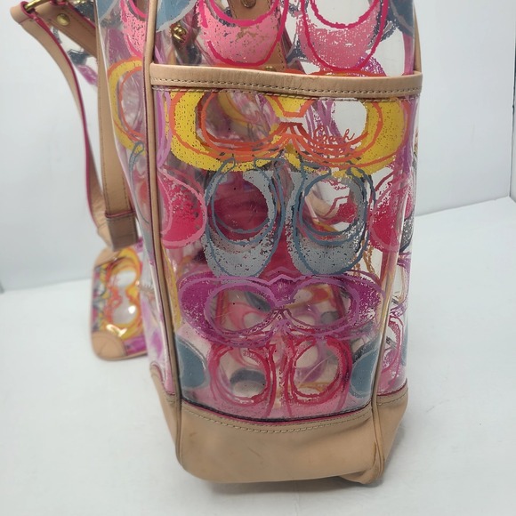 Coach Scribble Clear Vinyl Tote Bag Multicolor Graffiti Signature Logo Y2K Rare - Picture 3 of 12